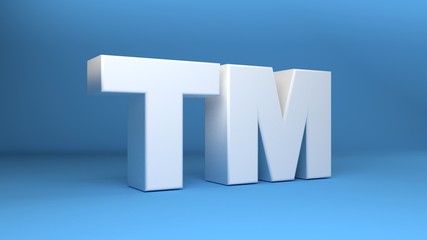 Trade Mark sign 3d symbol in white on blue background 3d illustration