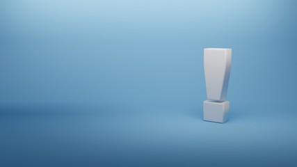 Exclamation mark in white on light blue background 3d Illustration