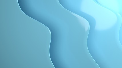 Glossy light blue wave pattern, abstract art background, 3d render