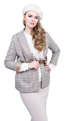 Stylish beautiful woman with wavy hair.