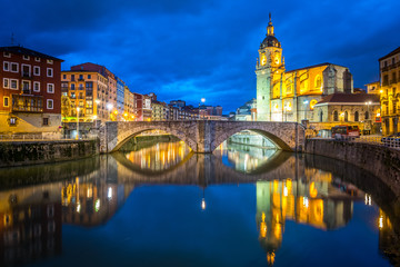 night scene of bilbao old town, Spain