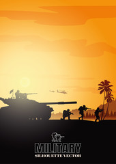 Fototapeta na wymiar Military vector illustration, Army background, soldiers silhouettes. 