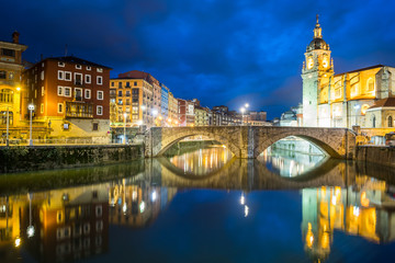 night scene of bilbao old town, Spain