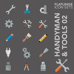 High quality colorful icons of handyman and tools. Flatlinge are the best pictogram pack, unique design for all dimensions and devices. Vector graphic, Logo, symbol and website content.