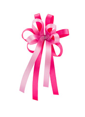 Pink ribbon gift bow isolated on white background with clipping path.