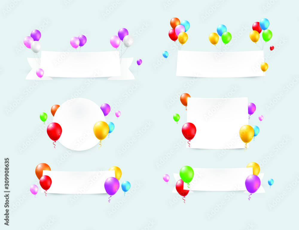 Poster set of banners with color glossy balloons . isolated vector elements