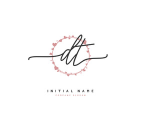 D T DT Beauty vector initial logo, handwriting logo of initial signature, wedding, fashion, jewerly, boutique, floral and botanical with creative template for any company or business.