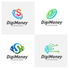 Set of Digital money logo design concept vector, Simple Money Technology logo template, Icon Symbol, Creative design