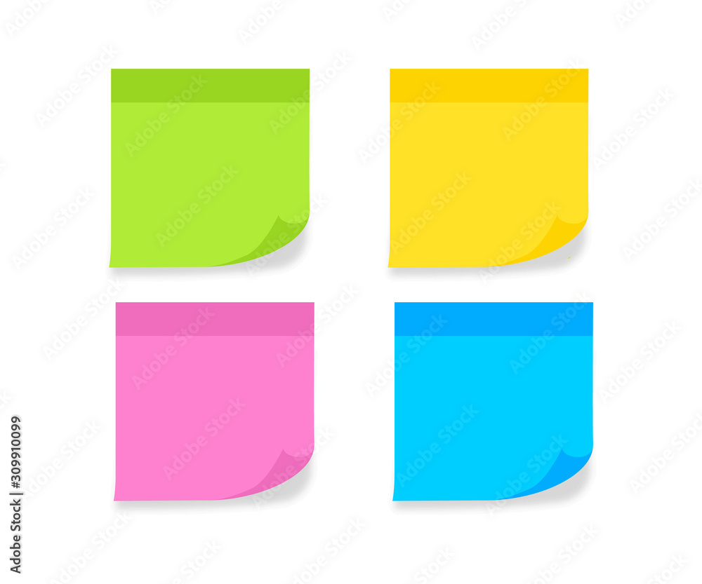 Poster set different colored sheets of note paper. blank post for message, to do list, memory. sticky color