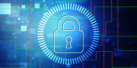 2d illustration Safety concept: Closed Padlock on digital background