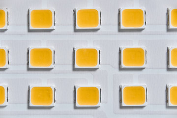 SMD LEDs on PCB board. macro photography of LED bulb elements
