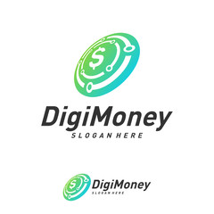 Digital money logo design concept vector, Simple Money Technology logo template, Icon Symbol, Creative design