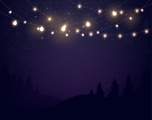 Magic Lights on night dark blue sky with sparkling stars