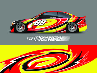 Racing car wrap design vector. Graphic abstract stripe racing background kit designs for wrap vehicle, race car, rally, adventure and livery. Full vector eps 10