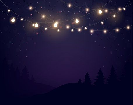 Magic Lights on night dark blue sky with sparkling stars