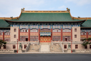 Facade of historical Green Tile or Lüwa Building, only one in Shanghai with palace-like and neoclassical architecture style built in 1933, on campus of Shanghai University of Sport, Shanghai, China.