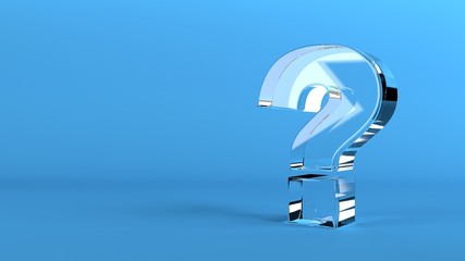 Question mark Symbol in blue glass and glossy on blue background 3d Illustration