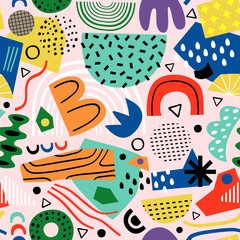 seamless pattern with abstract elements on pink background    - vector illustration, eps    