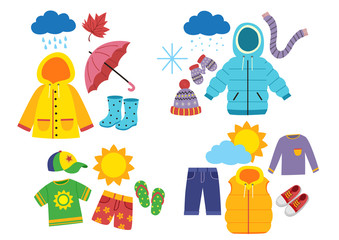set of children's season clothes - vector illustration, eps    