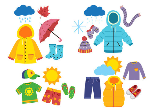 set of children's season clothes - vector illustration, eps    