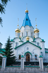 Fototapeta na wymiar Russia, Blagoveshchensk, July 2019: Cathedral of the Annunciation in Blagoveshchensk in summer