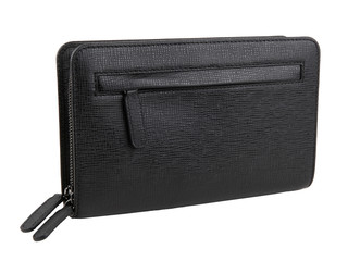 Black leather bag or wallet isolated on white