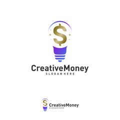 Bulb icon with money logo design concept vector, Simple Money icon with bulb logo template, Symbol, Creative design