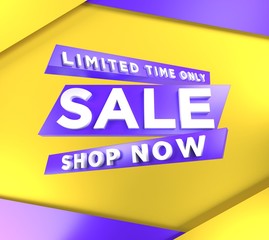 Limited time only Sale poster yellow and purple bright colors 3d render