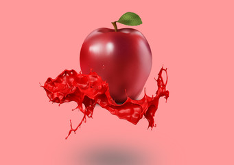 Red apple isolated on Red with effect