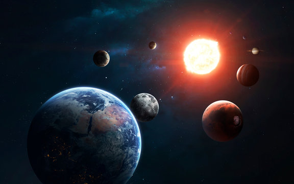 Solar system and Sun. Elements of this image furnished by NASA