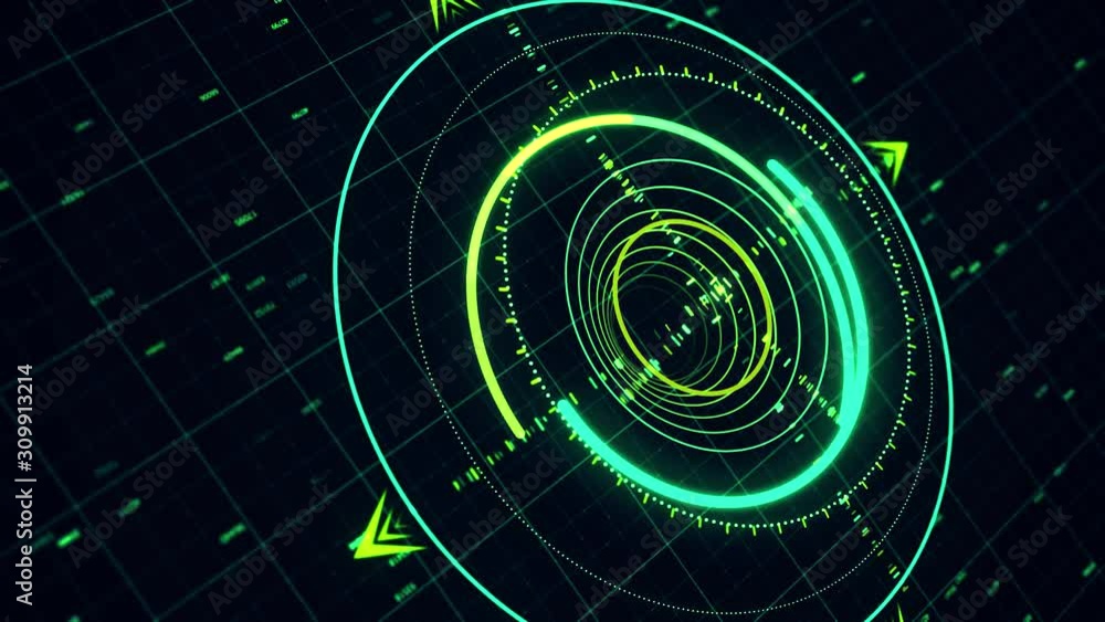 Poster future interface of modern targeting system during working process, seamless loop. animation. abstra