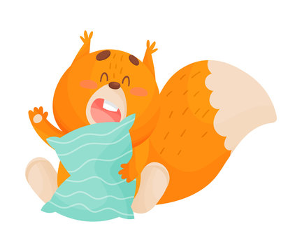 recommend clip art: Cartoon Sleepy Squirrel Holding Pillow and Yawning Vector Illustration
