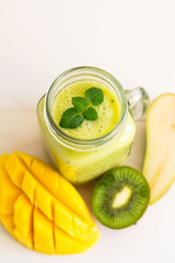 glass mug smoothies and fruits