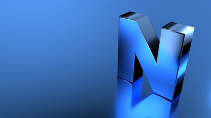 The letter M on a blue metallic background 3d illustrated