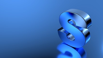 The letter S on a blue metallic background 3d illustrated