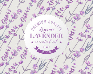 Materiał do szycia Round emblem with type design over hand drawn seamless pattern with lavender