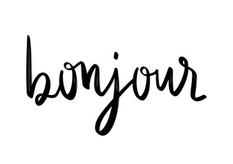 Bonjour hand lettering on white background © giftography