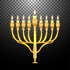 vector illustartion of menorah (traditional candelabra) and candles Religion jewish holiday on dark png background.