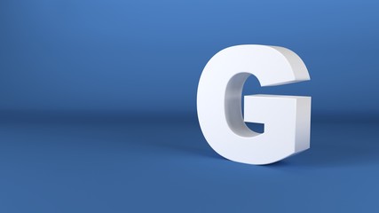 The Letter G in white on a blue background 3d render