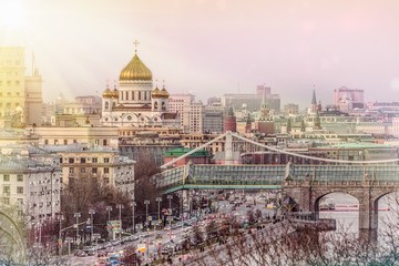 Naklejka premium RUSSIA, MOSCOW VIEW FROM THE TOP DATE 09.04.2017. THE MAIN CATHEDRAL RUSSIA THE CATHEDRAL OF CHRIST THE SAVIOR.
