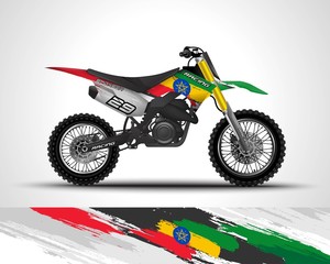 Racing motorcycle wrap decal and vinyl sticker design. Concept graphic abstract background for wrapping vehicle, motorsports, Sportbikes, motocross, supermoto and livery. Vector illustration. Ethiopia