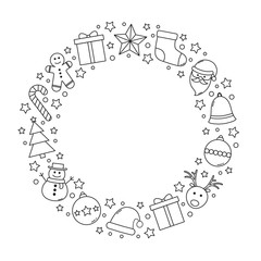 Simple Christmas wreath with decorations on background with copyspace. Vector
