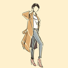 Fashion illustration sketch, scribble freehand woman