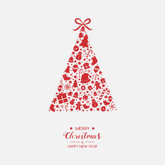 Fototapeta na wymiar Christmas tree with beautiful icons and greetings. Vector