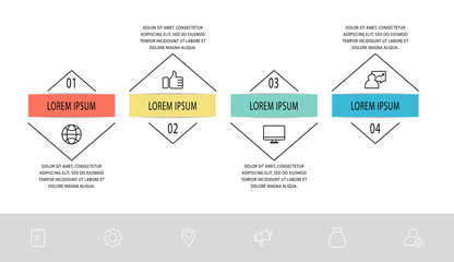 Vector infographic flat template. Triangle with arrows for four diagrams, graph, flowchart, timeline, workflow, web. Business concept with 4 labels