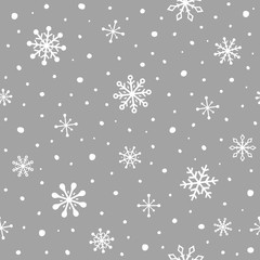 Christmas texture with simple snowflakes. Winter background or wallpaper. Vector