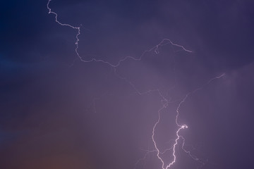 a web of lightning on the sky subtle bright curves in cloudy clouds at night
