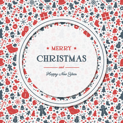 Obraz na płótnie Canvas Christmas greeting card with festive icons and wishes. Xmas decoration. Vector