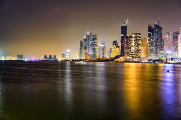Fototapeta na wymiar Dubai Skyline view at night, Dubai, United Arab Emirates