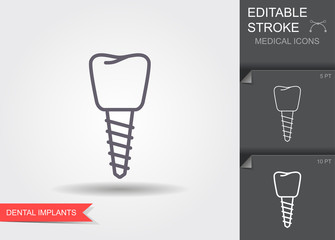 Dental implant. Line icon with editable stroke with shadow